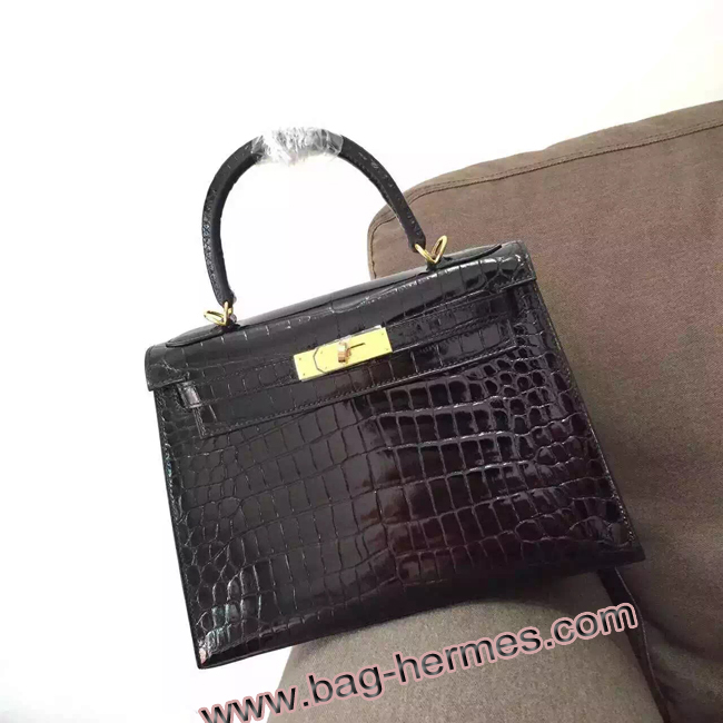 エルメス ケリー32 コーヒー クロコポロサス ゴールド金具
