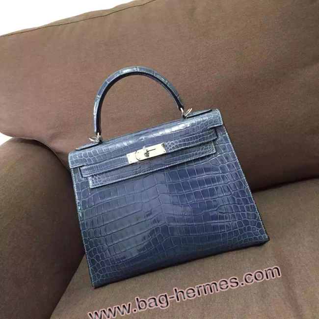 エルメス ケリー32 ブルータラサ クロコポロサス シルバー金具