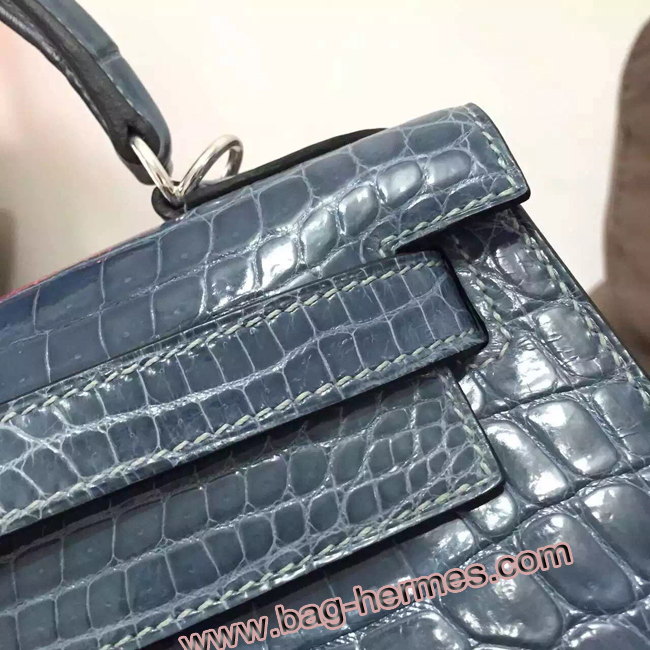 エルメス ケリー32 ブルータラサ クロコポロサス シルバー金具