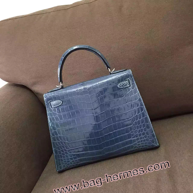 エルメス ケリー32 ブルータラサ クロコポロサス シルバー金具