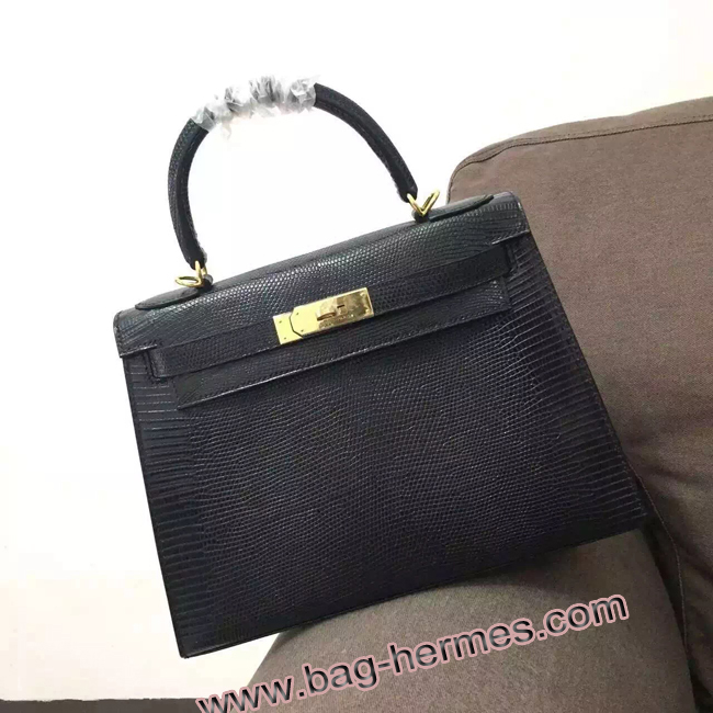 エルメス ケリー32 ブラック リザード ゴールド金具