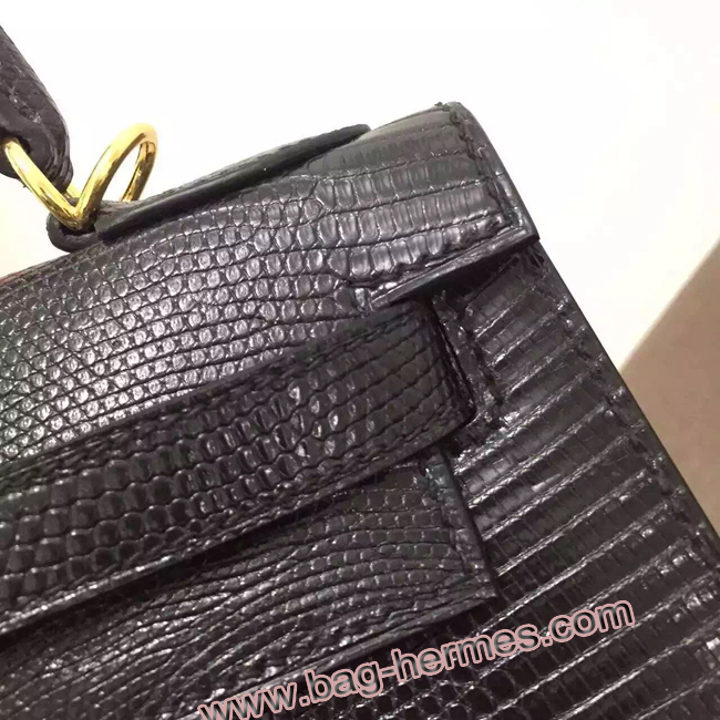 エルメス ケリー32 ブラック リザード ゴールド金具