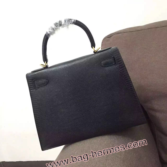 エルメス ケリー32 ブラック リザード ゴールド金具