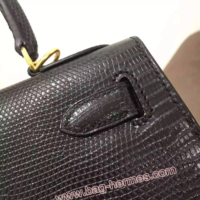 エルメス ケリー32 ブラック リザード ゴールド金具