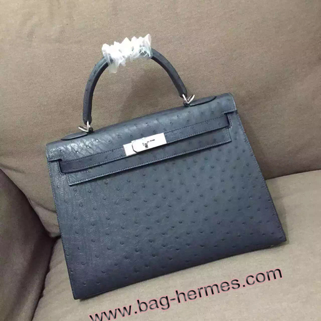 エルメス ケリー32 ブラック オーストリッチ シルバー金具