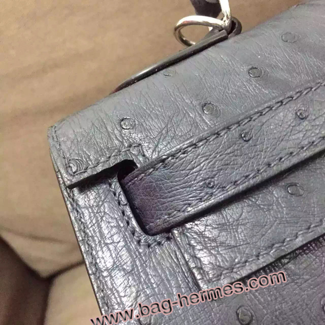 エルメス ケリー32 ブラック オーストリッチ シルバー金具
