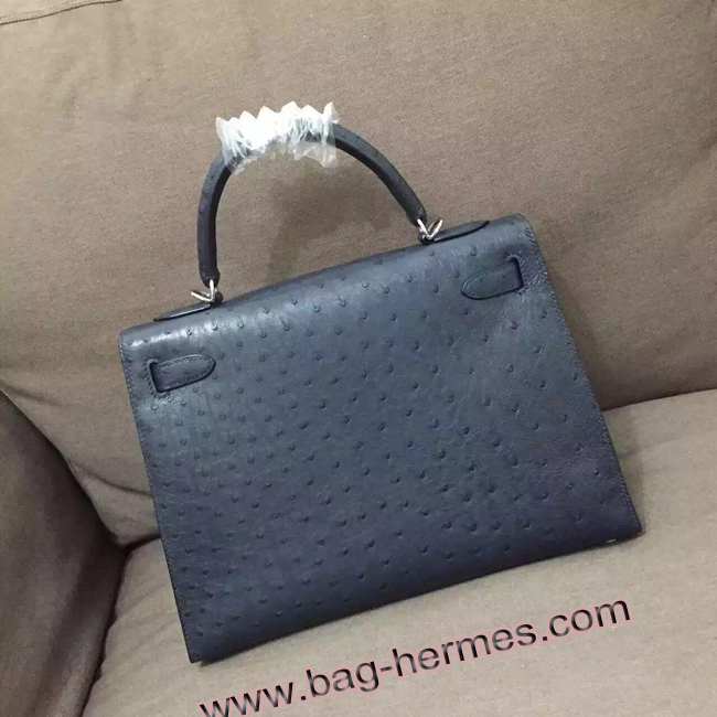 エルメス ケリー32 ブラック オーストリッチ シルバー金具