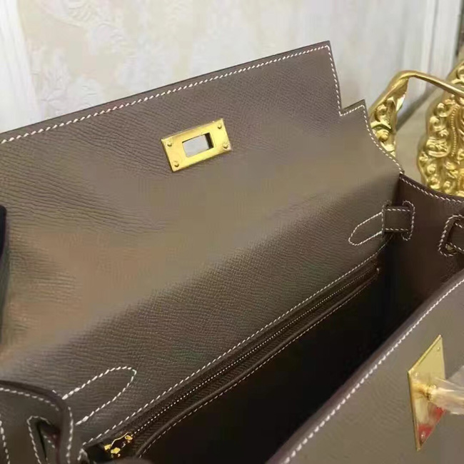 エルメス ケリー32 エトゥープ ヴォーエプソン ゴールド金具