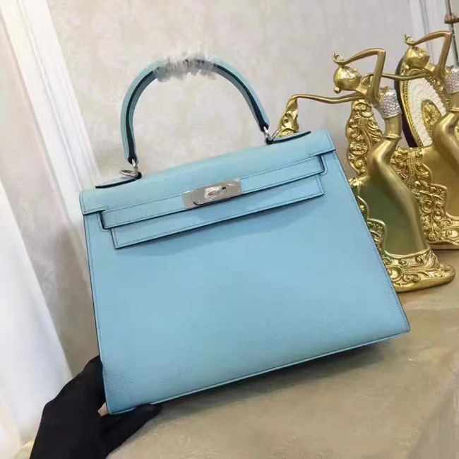 エルメス ケリー32 ブルーアトール ヴォーエプソン シルバー金具
