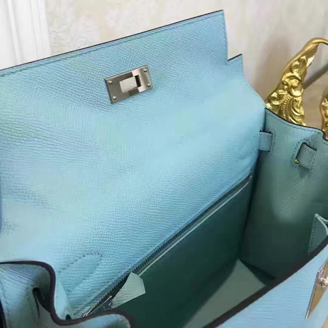 エルメス ケリー32 ブルーアトール ヴォーエプソン シルバー金具