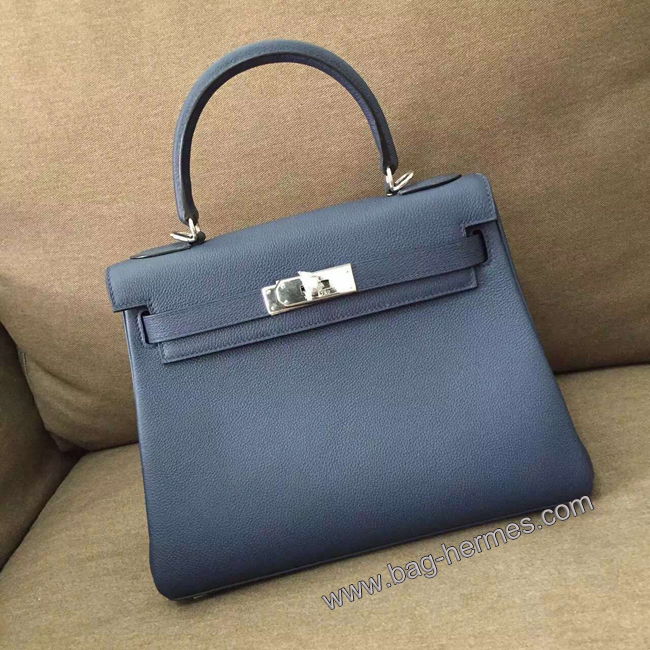 エルメス ケリー28 ブルートンペット トゴ シルバー金具