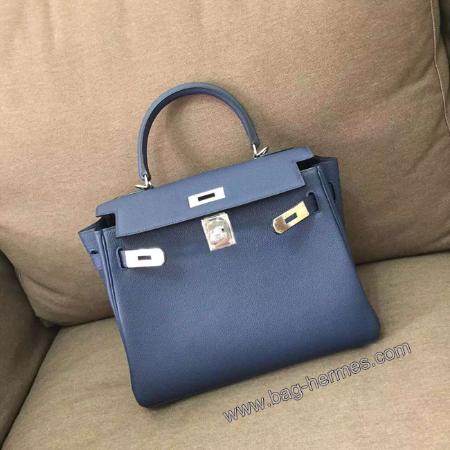 エルメス ケリー28 ブルートンペット トゴ シルバー金具