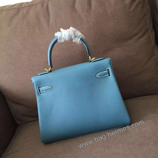エルメス ケリー28 ブルーラン トゴ ゴールド金具