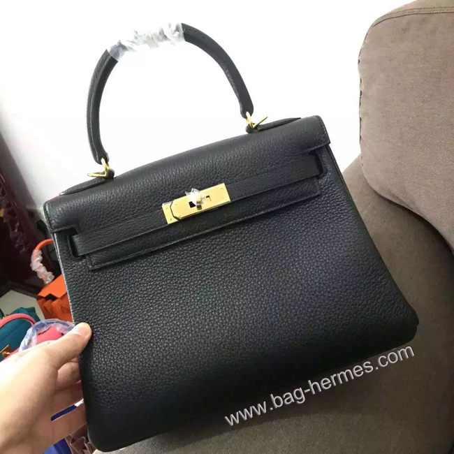 エルメス ケリー28 ブラック トゴ ゴールド金具