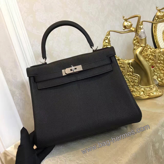 エルメス ケリー28 ブラック トゴ シルバー金具