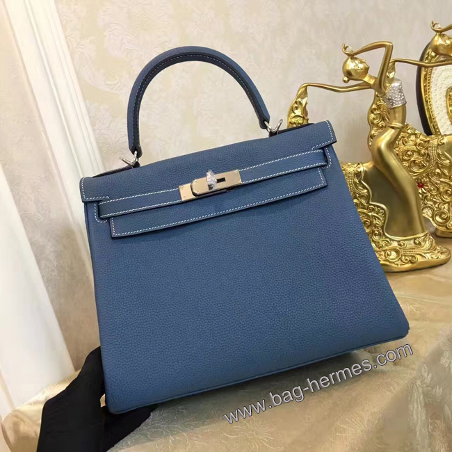 エルメス ケリー28 ブルーラン トゴ シルバー金具