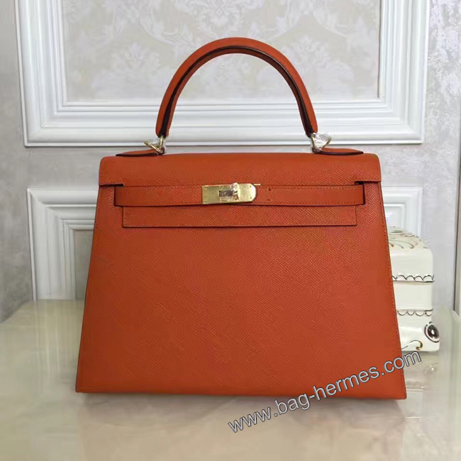エルメス ケリー28 オレンジ ヴォーエプソン ゴールド金具
