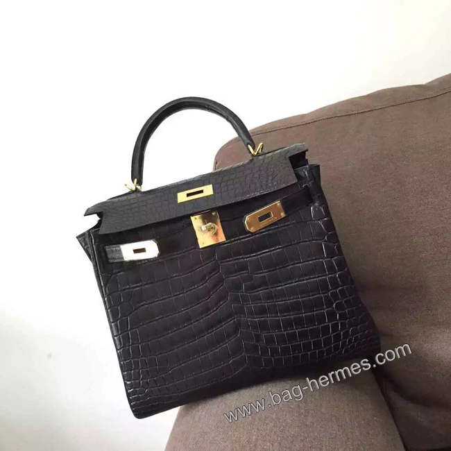 エルメス ケリー28 クロ クロコポロサス ゴールド金具