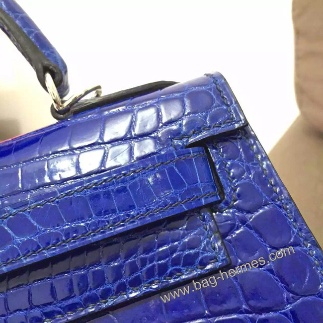 エルメス ケリー28 ブルーエレクトリック クロコポロサス シルバー金具