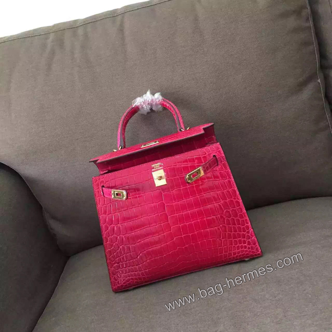 エルメス ケリー28 トスカ クロコポロサス ゴールド金具