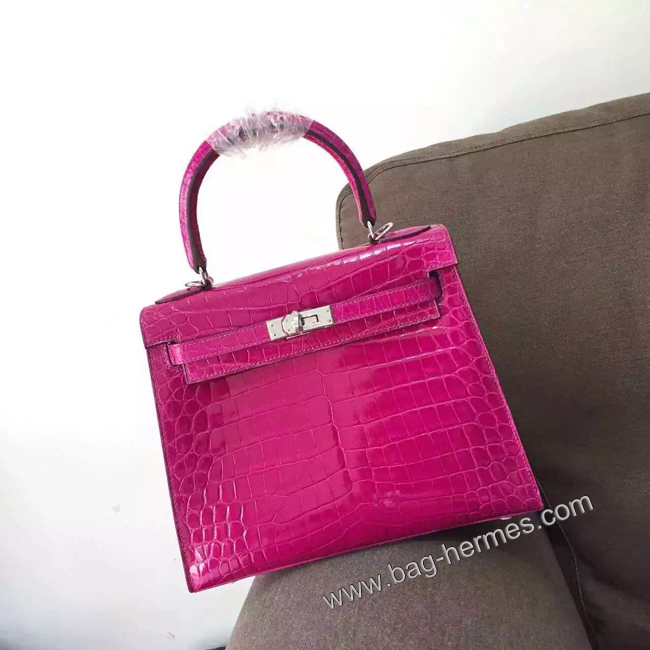 エルメス ケリー28 フューシャピンク クロコポロサス シルバー金具