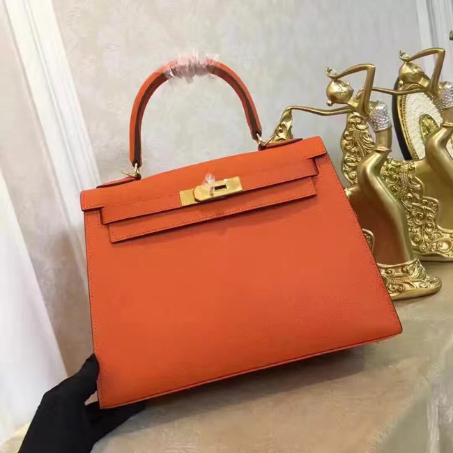 エルメス ケリー28 オレンジ ヴォーエプソン ゴールド金具