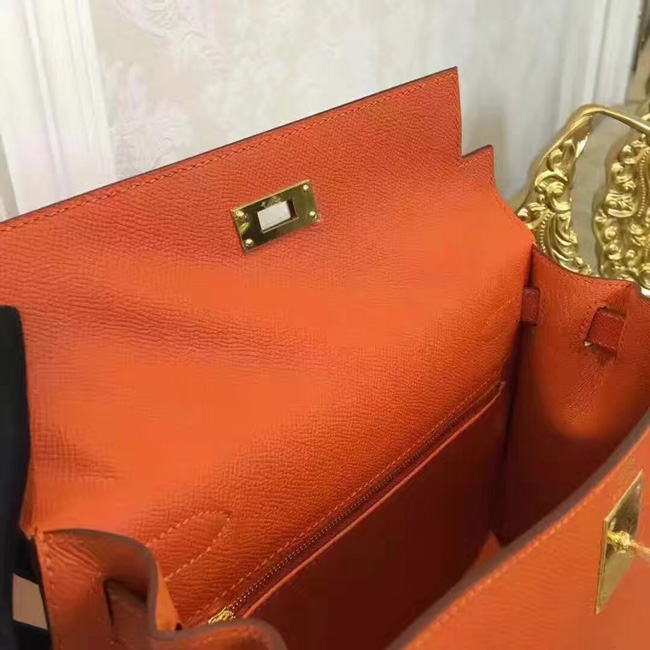 エルメス ケリー28 オレンジ ヴォーエプソン ゴールド金具
