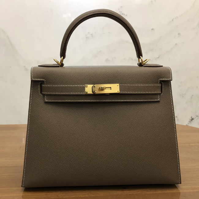 エルメス ケリー28 エトゥープ ヴォーエプソン ゴールド金具