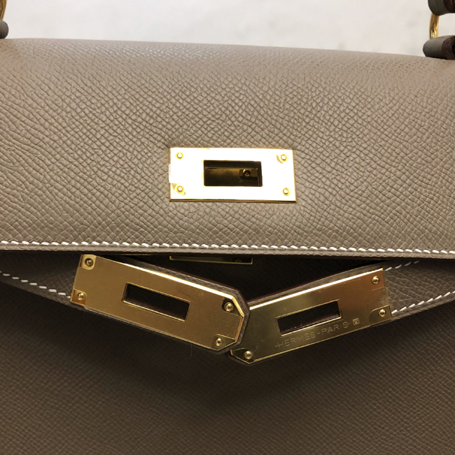 エルメス ケリー28 エトゥープ ヴォーエプソン ゴールド金具