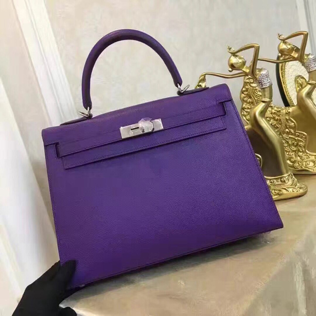 エルメス ケリー28 パープル ヴォーエプソン シルバー金具