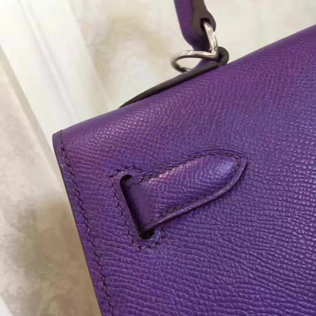 エルメス ケリー28 パープル ヴォーエプソン シルバー金具