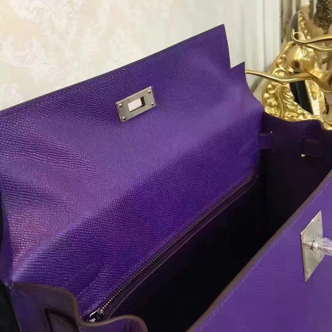 エルメス ケリー28 パープル ヴォーエプソン シルバー金具
