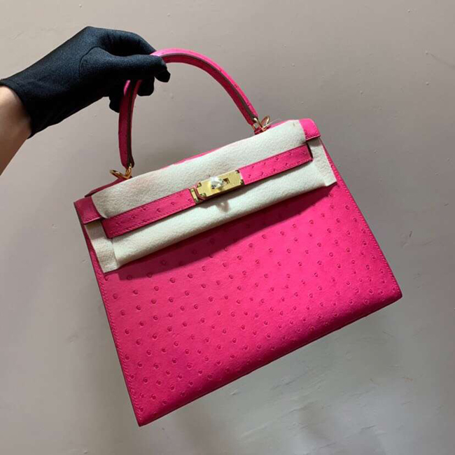 エルメス ケリー28 ローズティリアン オーストリッチ ゴールド金具