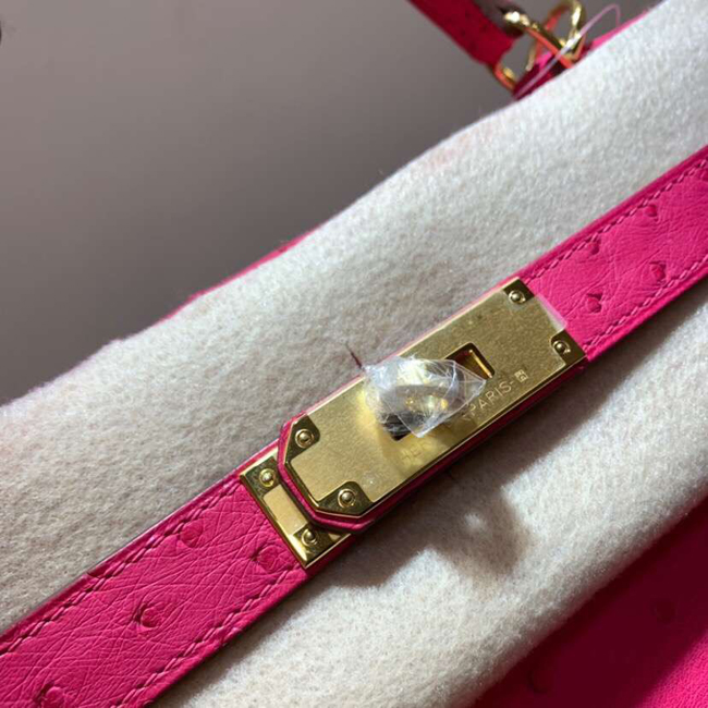 エルメス ケリー28 ローズティリアン オーストリッチ ゴールド金具