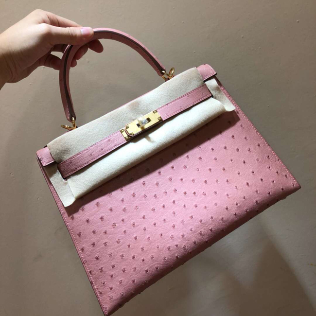 エルメス ケリー28 ピンク オーストリッチ ゴールド金具