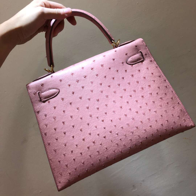 エルメス ケリー28 ピンク オーストリッチ ゴールド金具