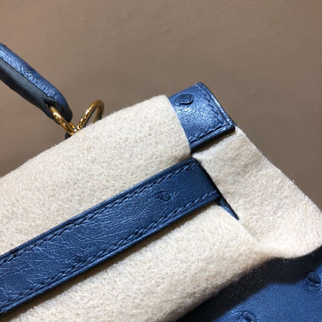 エルメス ケリー28 ブルードマルト オーストリッチ ゴールド金具