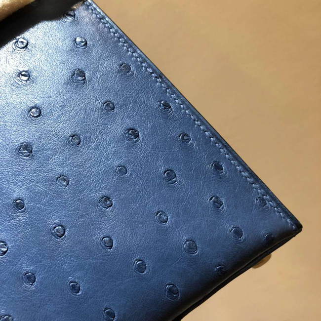 エルメス ケリー28 ブルードマルト オーストリッチ ゴールド金具