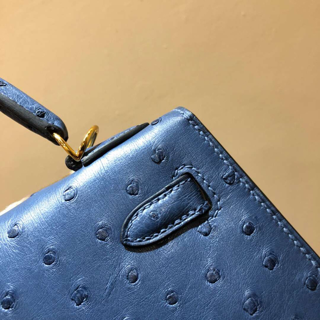エルメス ケリー28 ブルードマルト オーストリッチ ゴールド金具