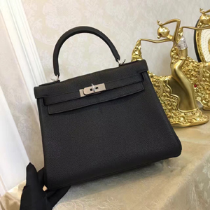 エルメス ケリー28 ブラック トゴ シルバー金具