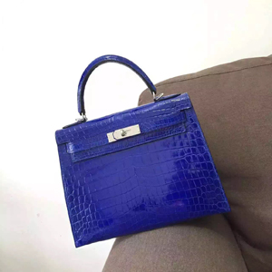 エルメス ケリー28 ブルーエレクトリック クロコポロサス シルバー金具