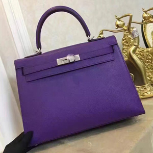 エルメス ケリー28 パープル ヴォーエプソン シルバー金具
