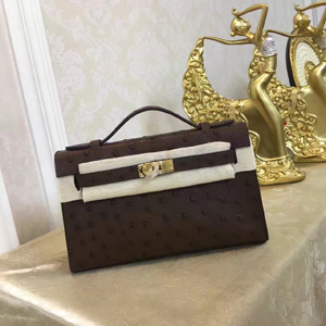 エルメス ポシェットケリー ショコラ ゴールド金具 オーストリッチ