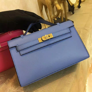 エルメス ポシェットケリー ブルーラン ゴールド金具 ヴォーエプソン
