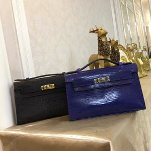 エルメス ポシェットケリー パープル シルバー金具 リザード