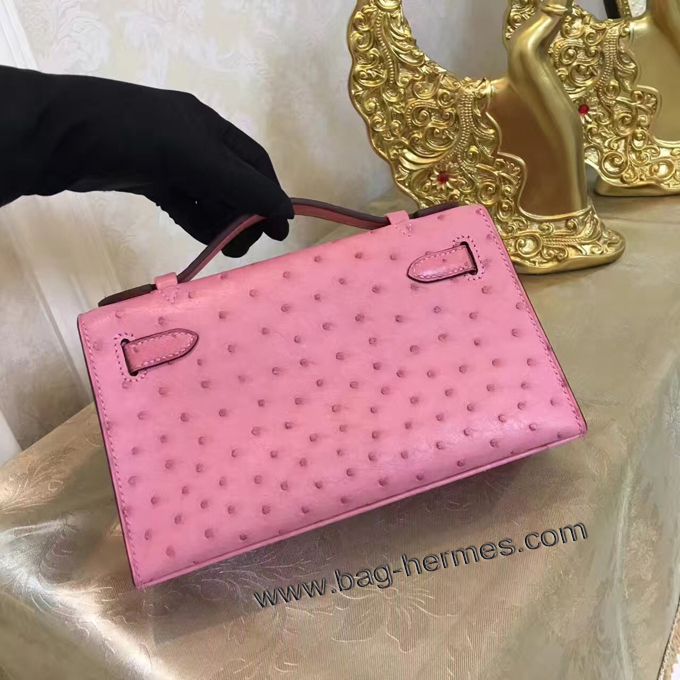 エルメス ポシェットケリー ピンク ゴールド金具 オーストリッチ