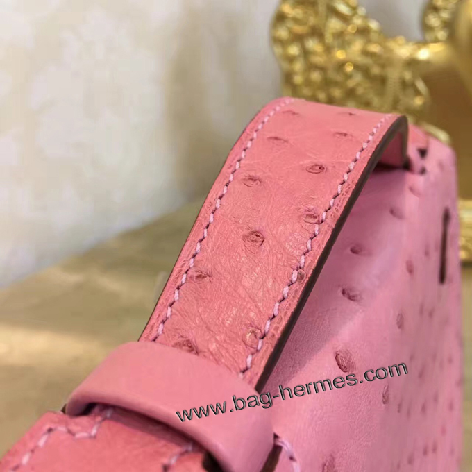 エルメス ポシェットケリー ピンク ゴールド金具 オーストリッチ