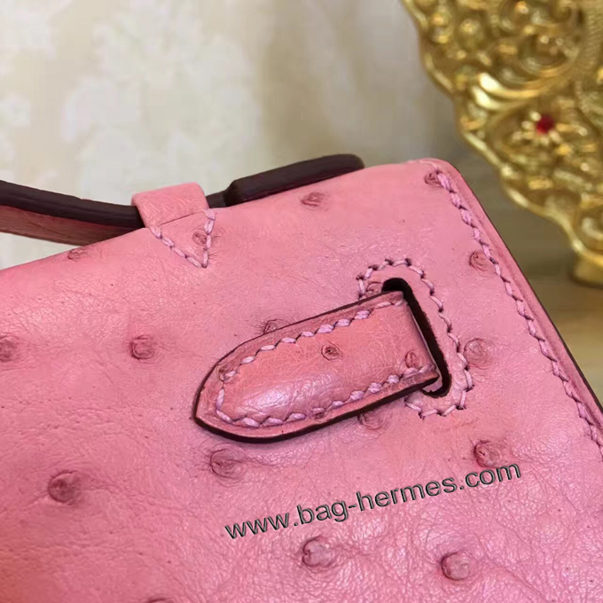エルメス ポシェットケリー ピンク ゴールド金具 オーストリッチ
