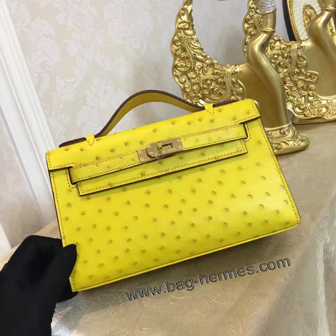 エルメス ポシェットケリー スフレ ゴールド金具 オーストリッチ