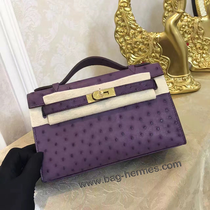 エルメス ポシェットケリー アイリス ゴールド金具 オーストリッチ